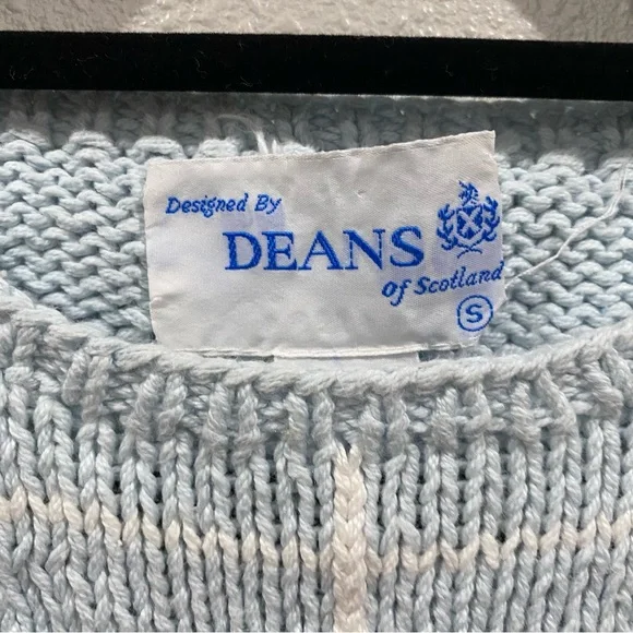 Deans of Scotland Vintage Knit Fair Isle Sweater Vest Light Blue White Small - Picture 5 of 6